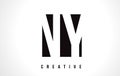 NY N Y White Letter Logo Design with Black Square.