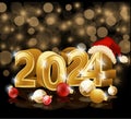 New 2024 golden year, with xmas balls, vector