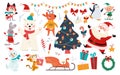 Big set of Christmas decor elements and characters isolated. Royalty Free Stock Photo