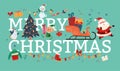 Merry Christmas and New year trendy composition with decorated fir tree, Santa Claus, xmas elf character, decor elements. Royalty Free Stock Photo