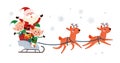 Winter Merry Christmas holiday illustration with funny Santa Claus character and his reindeer sleigh fly isolated. Royalty Free Stock Photo