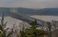 Landscape sunset view of the Governor Mario M. Cuomo Bridge, a twin cable-stayed bridge spanning