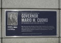 Nyack, NY / USA - 6/17/2020: Dedication sign for Mario Cuomo Bridge