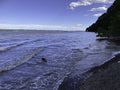 Nyack, NY/USA-06/13/20: A landscape view of the Hudson River shoreline seen from Nyack Beach State Park Royalty Free Stock Photo