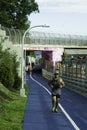 Nyack, NY / USA - 6/17/2020: a vertical view of people enjoying the new Mario Cuomo Bridge Bike Path