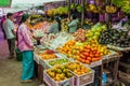 NYAUNG SHWE, MYANMAR - NOVEMBER 27, 2016: Fruit stand at Mingala market in Nyaung Shwe town near Inle lake, Myanm Royalty Free Stock Photo