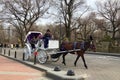 New York City, New York - March 24, 2019: People enjoying a sunny and warm day by taking a horse carriage ride in Central Park, Ne Royalty Free Stock Photo