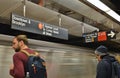 NYC Commuters Waiting for New York City MTA Subway on Train Station Platform Metro Transit Royalty Free Stock Photo