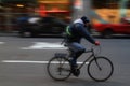 NYC courier bicycling on a Manhattan city street