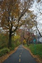 NYC greenway bike path through Fort Washington Park on a dark au Royalty Free Stock Photo