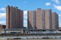 NYC housing projects on 145th Street and Malcolm X Boulevard in Harlem, seen from the Bronx, New York City, USA