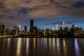 Skyline of the east side of midtown Manhattan at night Royalty Free Stock Photo