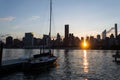 Skyline of the east side of midtown Manhattan at sunset Royalty Free Stock Photo