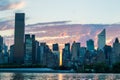 Skyline of the east side of midtown Manhattan at sunset Royalty Free Stock Photo