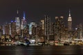 NYC, NEW YORK - SEPTEMBER 23, 2019:  NYC Skyline at Night with Skyscrapers in Background. Long Exposure Photo Shoot Royalty Free Stock Photo