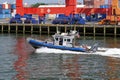 A NYC Police Dept. inflatable boat patrols New York Harbor Royalty Free Stock Photo