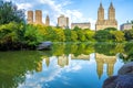 NYC skyline in Central Park Royalty Free Stock Photo