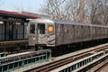 NYC Subway B Train arrives at Avenue M Station in Brooklyn Royalty Free Stock Photo