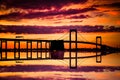 NYC Throgs Neck Bridge Sunset Royalty Free Stock Photo