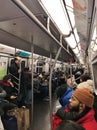 NYC Train Crowded People on Subway Train Rush Hour Commute