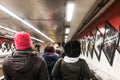 NYC/USA 02 JAN 2018 - people going down the stairs of the New York subway. Royalty Free Stock Photo