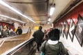 NYC/USA 02 JAN 2018 - people going down the stairs of the New York subway. Royalty Free Stock Photo