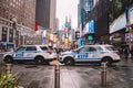 New York Police cars, SUVs, parked near Times Square New York