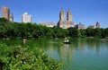 NYC: View Across Central Park Boating Lake Royalty Free Stock Photo