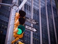 NEW YORK, JAN,20, 2017: NYC Wall street yellow traffic light black fake pointer guide One way green light to Donald Trump, 45th US Royalty Free Stock Photo