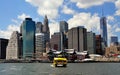 NYC: Water Taxi and Lower Manhattan Skyline Royalty Free Stock Photo