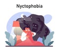 Nyctophobia. Human's irrational inner fears and panic. Mental disorder