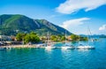 Nydri town waterfront and port Lefkada island landscape Greece Royalty Free Stock Photo