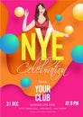 NYE Celebration Template or Flyer Design with Modern Young Girl Drinking