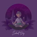 Balinese silent day greeting card with meditate man background Royalty Free Stock Photo