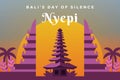 Nyepi illustration background with sunset and Hindu temple