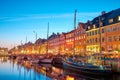 The Nyhavn Canal at night in Copenhagen Royalty Free Stock Photo