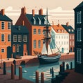 Nyhavn, Copenhagen, Denmark. Vector illustration.