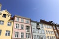 Nyhavn district in Copenhagen, Denmark. City center panoramic view of colorful houses.