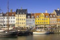 Nyhavn district is one of the most famous landmark in Copenhagen in a summer day