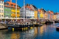 Nyhavn harbor and promenade in Copenhagen Denmark