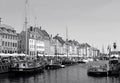 Nyhavn or the New Harbor, Famous District in Copenhagen of Denmark in Monotone Royalty Free Stock Photo