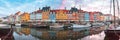 Nyhavn at sunrise in Copenhagen, Denmark.