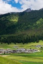 Houses, Grassland, Forests, and Mountains in Lunang, Nyingchi, Tibet Royalty Free Stock Photo