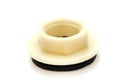 A nylon hexagonal flange nut with a black rubber seal underneath white backdrop Royalty Free Stock Photo