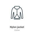 Nylon jacket outline vector icon. Thin line black nylon jacket icon, flat vector simple element illustration from editable clothes