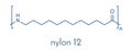 Nylon 12 polymer, chemical structure. Skeletal formula.