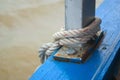 Nylon rope knot on a boat. Close up detail. Royalty Free Stock Photo