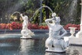 Nymph fountain spurting water in Forsyth Park in Savannah, Georgia. Royalty Free Stock Photo