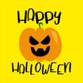 Happy halloween text, with scary pumpkin face on yellow background Royalty Free Stock Photo