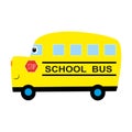 Cute yellow school bus, happy and funny. T-shirt graphics, posters, and cards. Royalty Free Stock Photo